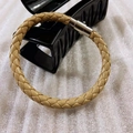 Handcrafted khaki braided leather bracelet for men featuring a silver magnetic clasp closure - Light Khaki