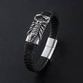 Pulsera punk para hombre de cuero con dije de escorpión y cierre magnético de acero inox - Color Acero