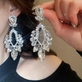 Close-up of luxury irregular crystal drop earrings with sparkling silver diamond details - 57# Silver Earring Post - Silver