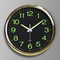 12-inch luminous wall clock featuring a golden frame and black dial with green numbers - Electroplated Gold Black Dial Luminous