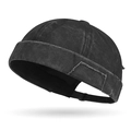 Berretto docker grigio scuro lavato stile vintage con patch e bordo arrotolato - Regolabile / Nero