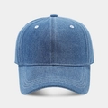 Classic dark blue denim baseball cap with white contrast stitching and soft top crown - Adjustable / Medium Blue