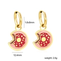 18K gold stainless steel hoop earrings with pink enamel donut charms and bite mark detail - Donut Style (EA56250MG)