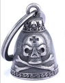 Ciondolo campanello da moto argento antico con rilievo di teschio e ossa incrociate - Con Portachiavi / Argento antico