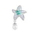 925 silver starfish pendant with green stone, blue crystals and white pearl bead - Green Starfish Pearl Pendant (BSC1014)