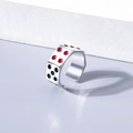Rotating stainless steel dice ring in silver with colorful dots for men's game fun - Adjustable Open / Silver