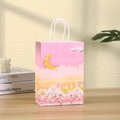 Pink kraft paper gift bag with oil painting style landscape design and rope handles - 62-1 (Dreamy Blue Landscape Moonlit Night)