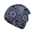 Soft cotton paisley beanie for men and women, hip-hop style dual-use hat and neck gaiter - 55-58cm / Navy Blue