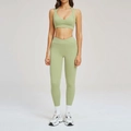 Damen Yoga-Set in Hellgrün mit Halter-Sport-BH und High-Waist-Leggings mit V-Bund-Design - S / Bohnengrün