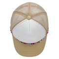 Beaded khaki and white trucker mesh hat with colorful chain accent for summer beach style - M (56-58cm) / Beige + White