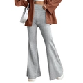 Women high waisted grey flare pants with a slim fit and elegant knitted texture - XS / Bottoms / Light Heather Gray