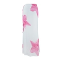 Elegant white mesh maxi skirt with pink floral orchid print and tie waist detail - S / Pink