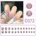 Blue and pink gradient press-on nails with glitter, pearls and 3D floral accents - Glue Type / Blue Pink Gradient 3D Rose (D372)