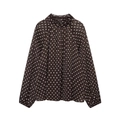 Camicetta marrone a collo alto con pois bianchi e maniche lunghe con dettagli a pieghe - XS / Marrone