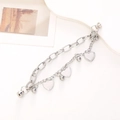 Silver metal double chain bracelet with heart charms and magnetic clasp on white background - K287-Metal Double Chain with Heart