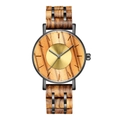 Men's fashion wooden watch with dark grey metal links and natural wood grain dial - Zebra Wood Black Case