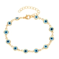 Gouden kettingarmband met blauwe boze oog kralen en verstelbare karabijnsluiting - Kc Goud + Lichtblauw X857
