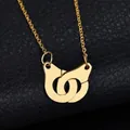 Polished 18K gold plated stainless steel handcuff pendant necklace for men and women - Gold + 60cm Iron Chain