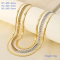 Multi-layered gold and silver plated stainless steel curb and snake chain necklace set - Gold and Silver Layered Cuban Snake Set (KN288926-Z)