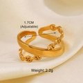 Detailed shot of golden oval chain ring on silk fabric with 1.7cm adjustable size mark - Pig Nose Chain Style