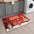Detailed view of Gnome for the Holidays Christmas rug on a modern wood floor - Christmas Doormat-10