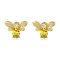 Exquisite S925 silver bee stud earrings with yellow zirconia and golden finish - 925 Silver / Gold Earrings