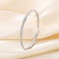 Detailed side view of silver titanium steel bangle with sparkling pave cubic zirconia - 64*4mm / Steel
