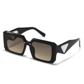 Modern square black sunglasses with brown gradient lenses and silver triangle detail - Black Frame Gradient Coffee Lenses