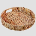 Handgemaakte ronde opbergmand van waterhyacint met geïntegreerde handvatten - Rond Dubbele Handgreep 30x6cm