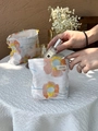 Floral makeup bag in pink and orange pattern with yellow tassel and metal zipper - Small / Multicolor Flower