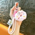 Pink plush donut keychain cute bag charm fluffy car key ring aesthetic gift accessory - Donut