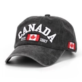 Dark grey washed cotton baseball cap with 3D Canada embroidery and flag detail - Black