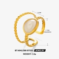 18K vergulde roestvrijstalen ring met wit emaille ovaal en verstelbare band - Verstelbaar Open / Goud-Wit Emaille