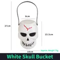 White Halloween skull bucket with red cracks and black handle for festive treats - White Skeleton Bucket