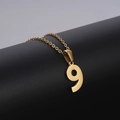 Collier minimaliste en acier inoxydable doré avec pendentif chiffre 9 pour femme - Chiffre 9