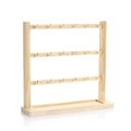 3-tier solid wood earring stand with 18 metal hooks and rectangular storage base tray - Short 30cm 3 Tiers