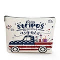 Linen pouch detail showing vintage truck and US flag print with summer nights text - Stars Stripes Summer Nights