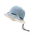 Light blue denim bucket hat with adjustable windproof drawstring and thick beige lining - One Size / Light Blue & Beige