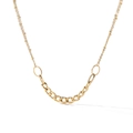 Close-up of double-layered gold necklace featuring beaded chain and flat oval link chain - Tree of Life Style / Gold
