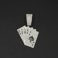 Silver iced-out poker card pendant necklace with rhinestones in a royal flush design - Single Pendant / Silver