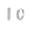 Elegant silver double-row zircon hoops with sparkling round cut stones for women - Silver
