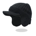 Dettaglio del cappello invernale nero a trecce con fodera in pile e paraorecchie - Taglia unica / Nero
