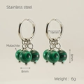 Pendientes de aro de acero inoxidable con baño de oro de 18k y malaquita natural - Estilo de Cuenta de Malaquita Color Acero (998-钢色)