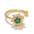 Minimalist 18k gold flower ear cuff with green gemstone and white zircon petals - EGJ0006 Green Gold