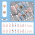 24pcs ocean style press-on nails with 3D pearls, starfish motifs and pink-blue gradient - Pink Blue Sea Star [Glue Style] (Z1124)