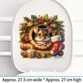 Christmas mouse wall decal with festive hat and winter greenery for holiday decor - Hamster Christmas Style 01