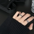 Silver minimalist heart rings set with a wide band and double-layer heart pendant on hand - JZ0026 (Heart Decoration)