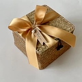Handwoven rattan gift box with gold satin ribbon and decorative pearl details - X-Small [10x10x8] / Antique Gold