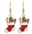 Christmas stocking drop earrings with green bow and candy cane on white background - Red Sock Candy Cane (EHMT-029HJ-JS)