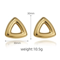 Detailed view of 18k gold plated hollow triangle earrings with size and weight specs - Triangle Shape Gold